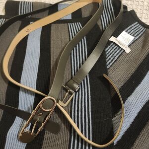 Black and Blue Striped Sweater with 2 Belts (Size 42)